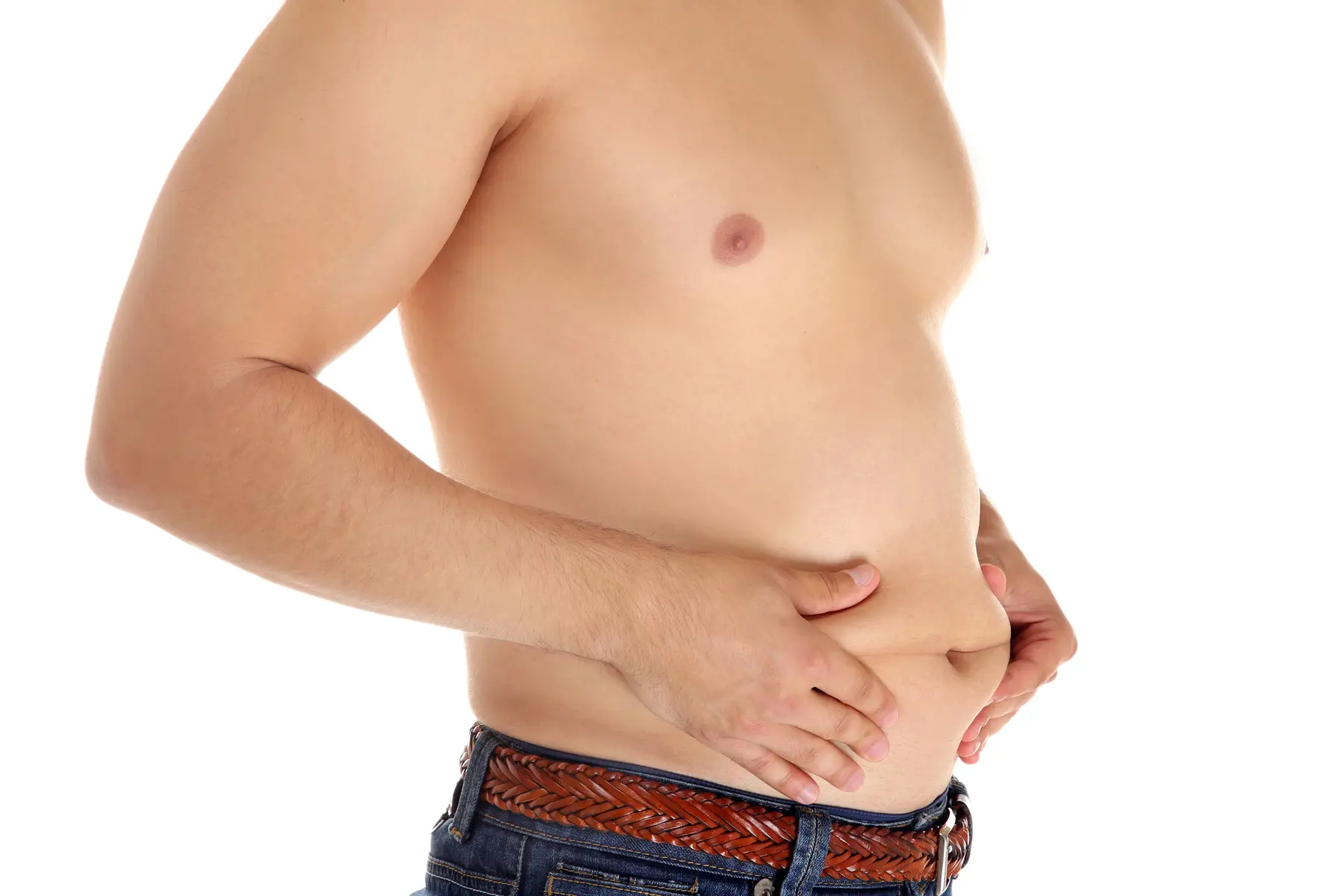 Man touching his fat belly